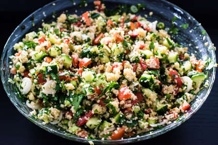 tabbouleh made of couscous and various vegetablesの写真素材