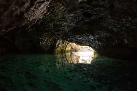 Inside the Wimsener Cove in the biosphere area of the Swabian Alb - the only German cove that can be...