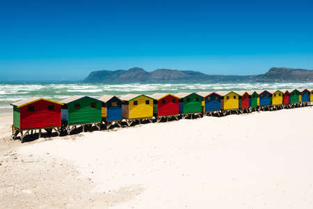 Colorful beach huts at Muizenberg near Cape Town, South Africaの写真素材