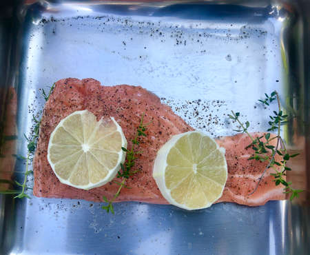 Salmon fish ready for the grillの写真素材