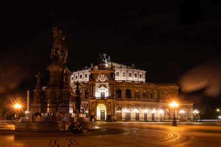 Night view on the famous Semper Opera in Dresdenの写真素材