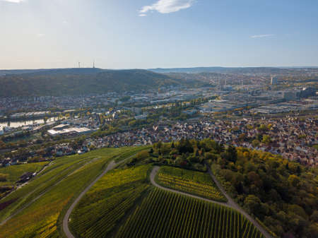 Aerial of Stuttgart suburbs Rotenberg and Untertuerkheimの写真素材