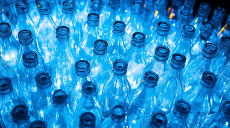 glass bottles in blue lightの写真素材