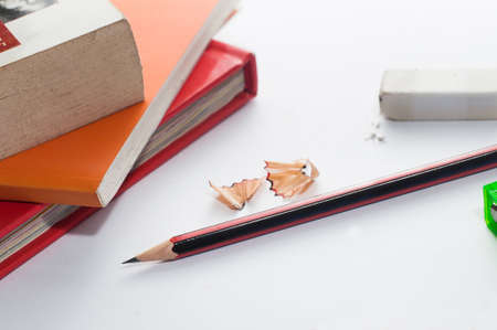 School office supplies on a white background