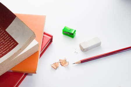 School office supplies on a white backgroundの写真素材