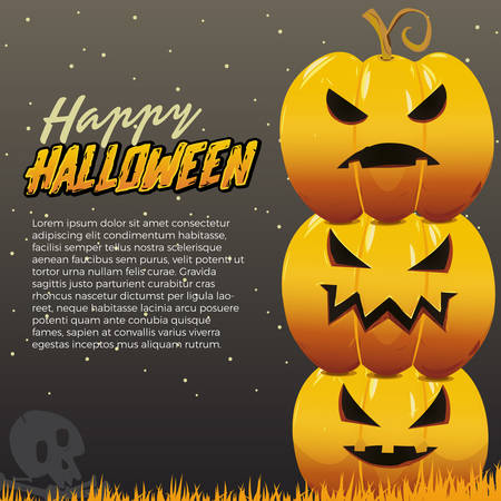 Happy Halloween Banner pumpkins on black background. Vector Illustration.Place for your text.のイラスト素材