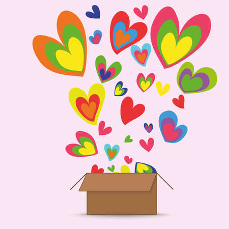 Box of colored heartsのイラスト素材