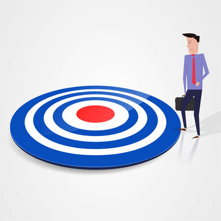 Business man at the center of a target with the goal achieved. vector imageのイラスト素材