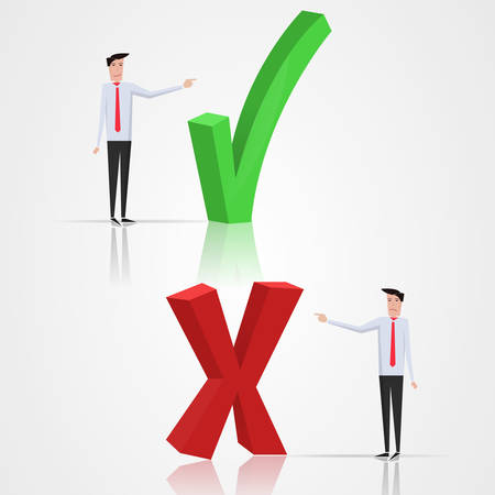 Man with symbols of success and failureのイラスト素材