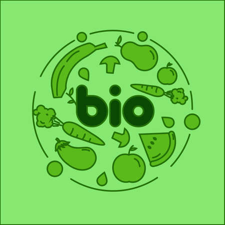 Set of fruits and vegetables in monochrome.のイラスト素材