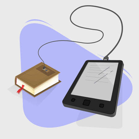 Book reader connected to a physical bookのイラスト素材