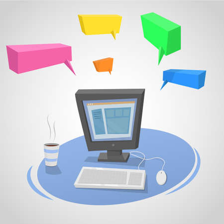 Computer with colorful conversations. vector imageのイラスト素材