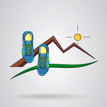 sneakers mountain and sun forming a logoのイラスト素材