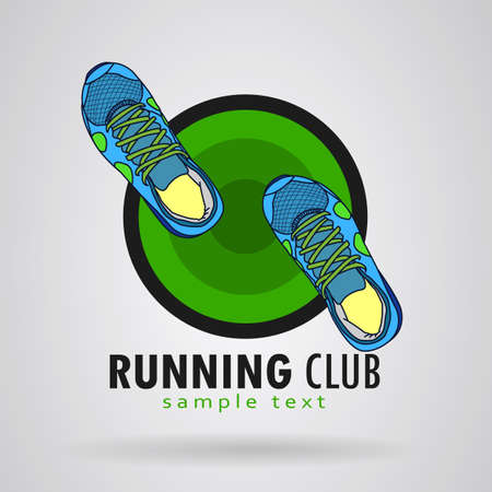 Green and black circle background. Sneakers blue on the front.のイラスト素材