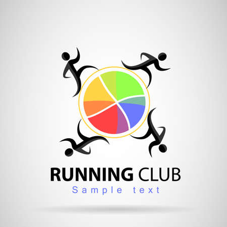 Silhouette of four runners running around a circumference of colors with a yellow line.のイラスト素材