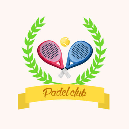 Two paddle tennis rackets. A blue and a pink. Banner with text in Spanish. padel clubのイラスト素材
