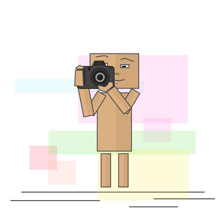 Cardboard man using his camera.のイラスト素材