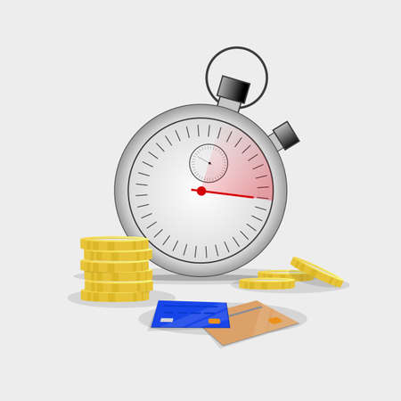 Stopwatch with coins and bank cards around.のイラスト素材