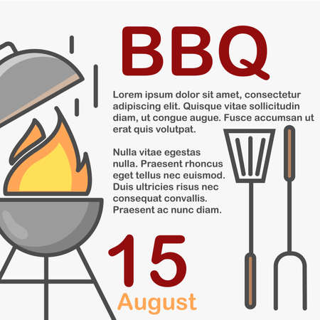 BBQ invitation. Utensils on white background and sample text. vectorのイラスト素材