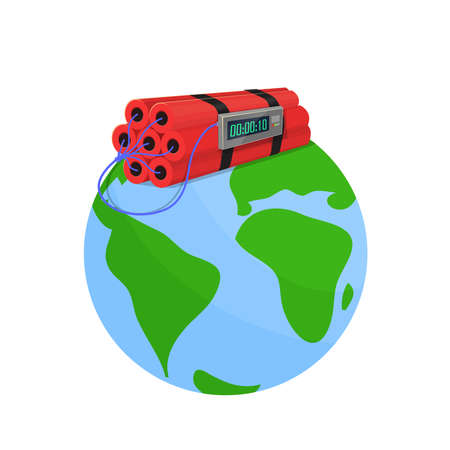 Danger bomb in the world: The world with a dynamite on top.のイラスト素材
