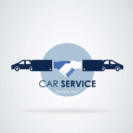 car service: Two hands reaching an agreement. Cars at the ends.のイラスト素材