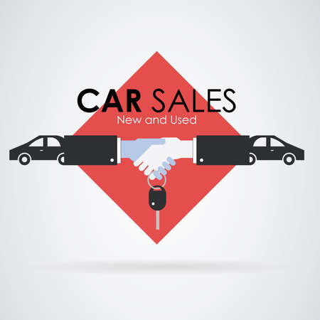 Car sale: both hands signing agreement and a car key. Red background.のイラスト素材