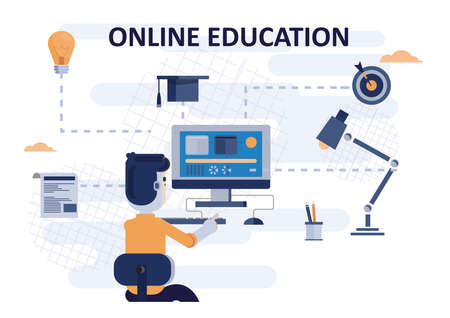 Online education: young man studying with laptop.のイラスト素材