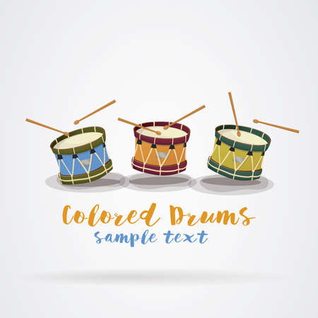 Poster drums summer: Colorful drum party. White background. Vector imageのイラスト素材