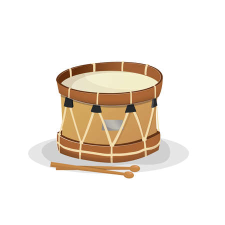 Classic Drum: Wooden drum, brown color on white background.Imagen vectorのイラスト素材