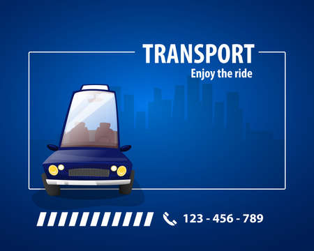 Alternative transportation: Blue car on city background. Vector imageのイラスト素材