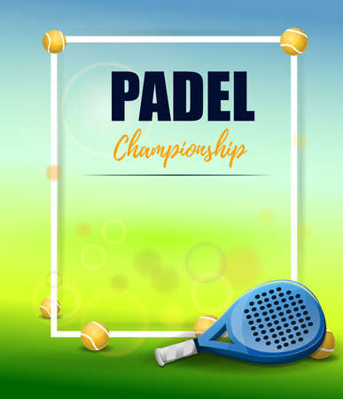 Padel championship poster: Racket and paddle balls on colorful background. Vector imageのイラスト素材