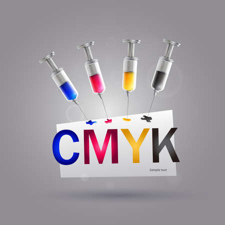 Syringe cmyk printer: Four syringes with cmyk colors for printer ink.のイラスト素材