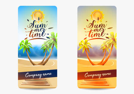 Summer card invitation party: two invitations for summer events. One normal invitation and one with vintage effect. Vectorのイラスト素材