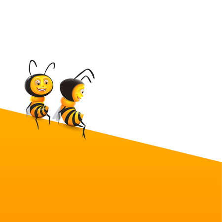 Two happy bees sitting on yellow structure