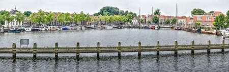 Panoramic view of the triangular harbour basin which forms the heart of the town of Blokzijl, The Netherlandsのeditorial素材