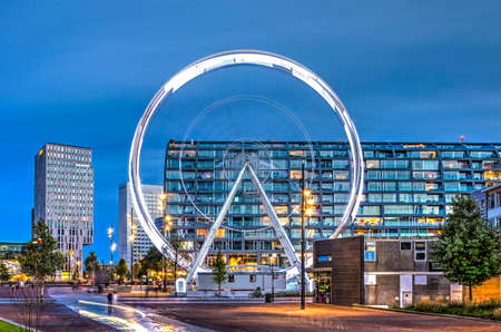 Rotterdam, The Netherlands, September 15, 2018: Binnenrotte square during the blue hour with the temporary Ferris wheel and the Markthalのeditorial素材