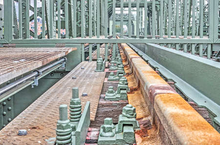 Rotterdam, The Netherlands, September 10, 2018: Close up of the tracks in monumental steel railway bridge De Hefのeditorial素材