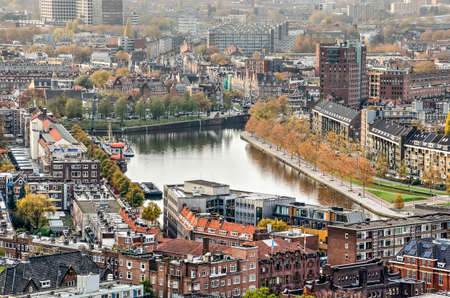 Rotterdam, The Netherlands, November 12, 2018: aerial view of Coolhaven harbour basin surrounded by mostly historic residential neighbourhoodsのeditorial素材