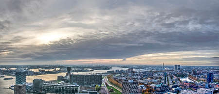 Rotterdam, The Netherlands, November 12, 2018: panoramic view in western direction of Lloydkwartier...