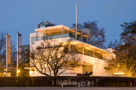 Rotterdam, The Netherlands, December 17, 2018: the recently renovated Chabot museum in one of the modernist villas in Museumpark in the blue hourのeditorial素材