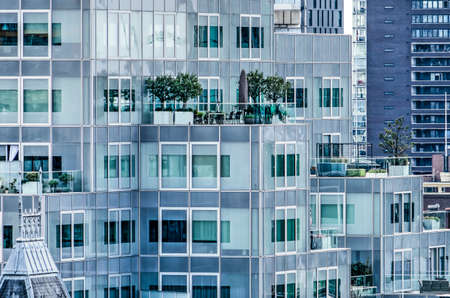 Rotterdam, The Netherlands, June 2, 2019: roof terraces for the apartments in the Timmerhuis downtown mixed-use buildingのeditorial素材