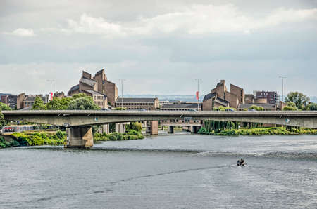 Maastricht, The Netherlands, September 7, 2019: view along the river Maas towards John F. Kennedy...