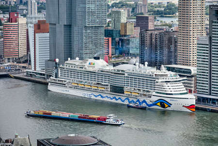 Rotterdam, The Netherlands, September 19, 2019: cruiseship Aida Perla moored at the cruise terminal...