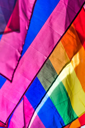 Close-up of several rainbow flags during Rotterdam pride creating an abstract and colorful patternのeditorial素材
