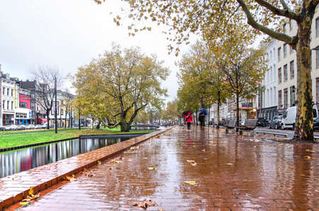 Rotterdam, The Netherlands, November 10, 2018: view of the promenade on Westersingel canal on a...