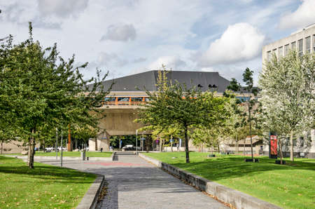 Delft, The Netherlands, October 4, 2020: the campus of Delft University of Technology on a sunny day in autumn with the buildingfor applied physics and the auditoriumのeditorial素材