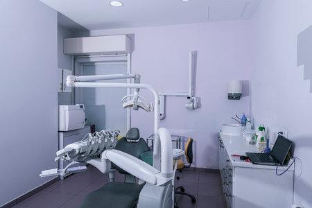 appliances and instruments in the dental treatment room in a dental clinicの写真素材