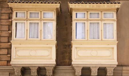 traditional maltese balconies made out of woodの写真素材