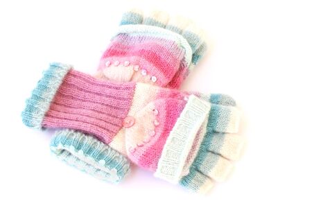 woolen female gloves isolated on a white backgroundの写真素材