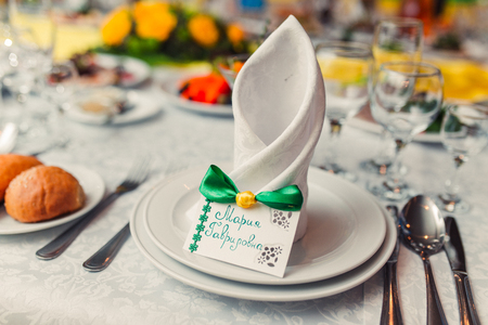Luxury banquet table setting at restaurantの写真素材